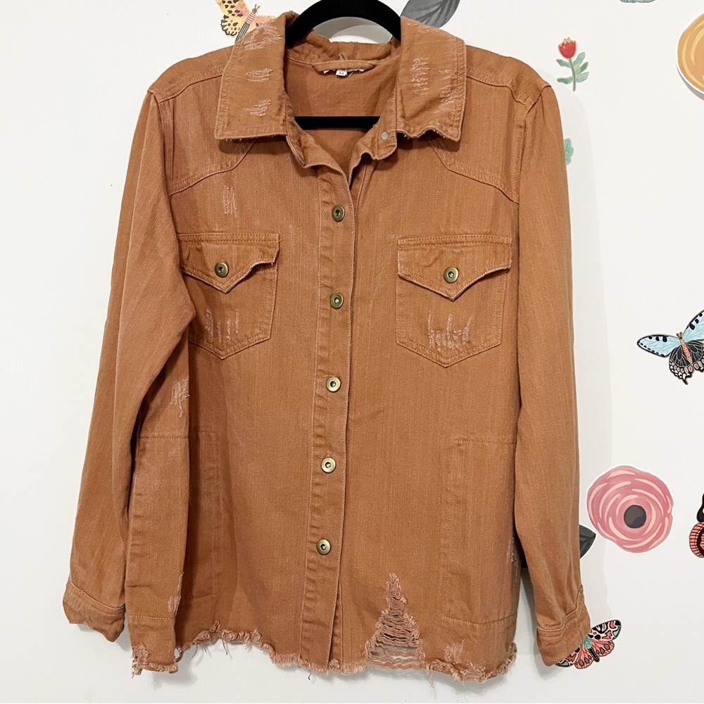 Entro Distressed Button-Up Jacket in Clay M - Picture 1 of 8